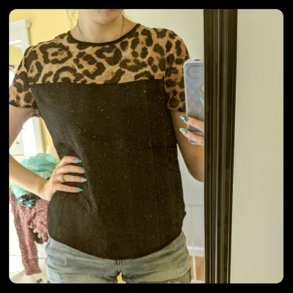 Cheetah print and black blouse